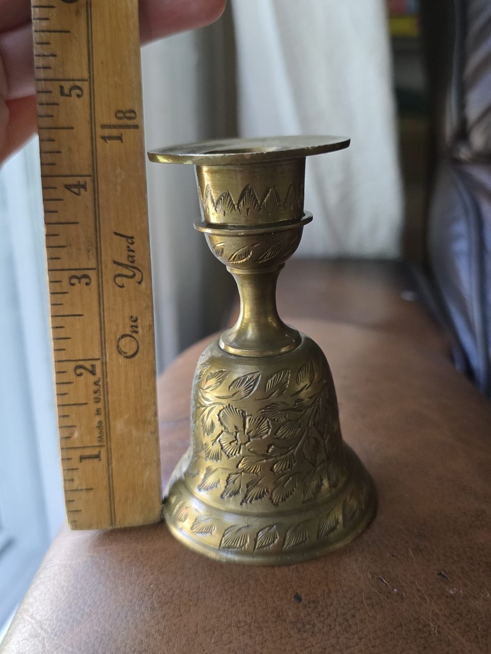 Brass Decorative Hand Bell with Floral Engraving
